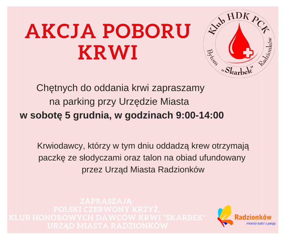 Plakat z informacją o akcji poboru krwi 